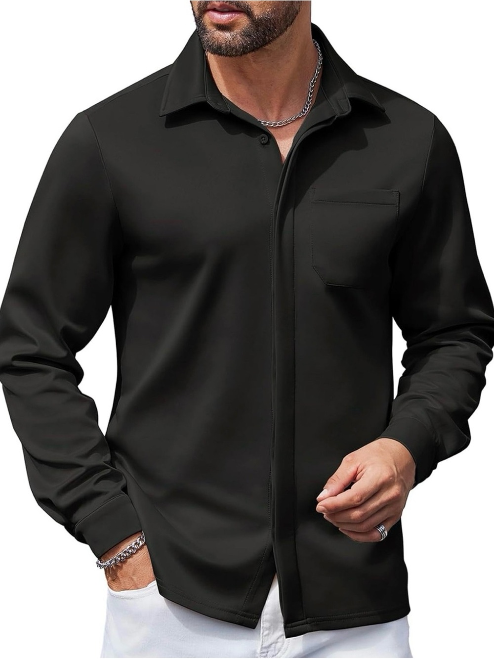 COOFANDY Men's Long Sleeve Wrinkle Free Casual Button Down Black Shirt Size XL